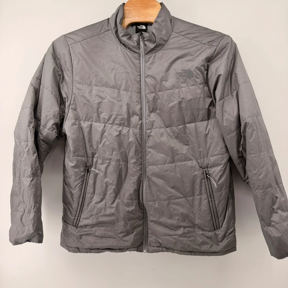 The North Face Puffer Jacket Men XXL Grey Quilted Insulated Full Zip Mock Neck